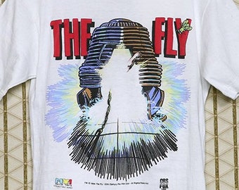 The Fly Horror Movie T-shirt, 1986 Vintage Rare White Shirt, Black
