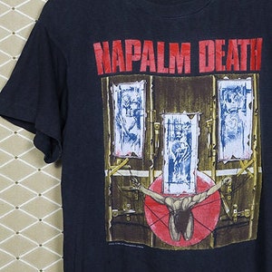 Napalm Death tour shirt, vintage rare t-shirt, death metal faded black tee, punk, Brujeria, Carcass, Godflesh, Benediction, Doom, grindcore