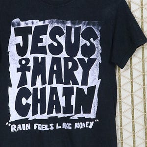 The Jesus and Mary Chain T-Shirt, Vintage seltenes schwarzes T-Shirt, 1980er 80er 90er Post Punk, New Wave, Schnürsenkel, Rain Feels Like Honey, Just