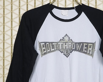 Camiseta Bolt Thrower, camiseta blanca y negra con cuello redondo, death metal, Benediction, Carcass, Entombed, Morbid Angel, Napalm Death, Bathory, béisbol