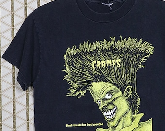 The Cramps t-shirt, punk tee shirt, Bad Music For Bad People, Misfits Damned Alien Fiend 45 Grave Lux Interior Poison Ivy, black yellow