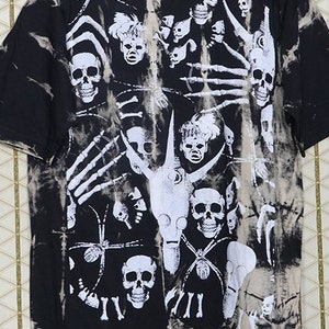 Skulls horror t-shirt, vintage rare devil skeleton zombie monster t-shirt, all over print, Mosquitohead style bleach, goth halloween gothic
