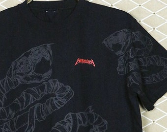 Metallica t-shirt, vintage rare faded black tee shirt, thrash metal Slayer Megadeth Anthrax Exodus Testament, Black Album big print all over