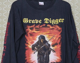 Grave Digger t-shirt, vintage rare long sleeve tee shirt, heavy metal Accept Overkill Helloween Saxon Sanctuary Manowar Ratt Running Wild