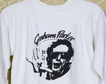 Graham Parker shirt, sweatshirt t-shirt, vintage rare white, Talking Heads Roxy Music Squeeze Jam Beat Stranglers Elvis Costello XTC Clash