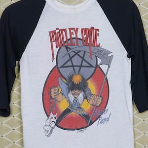Motley Crue shirt vintage rare tour t-shirt 1980s 80s 1985 Kiss W.A.S.P. Ratt Quiet Riot Twisted Sister Dokken Theatre of Pain jersey raglan
