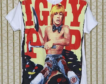 Iggy Pop t-shirt, soft white tee, vintage rare, Iggy And The Stooges, punk rock, David Bowie, New York Dolls, big print