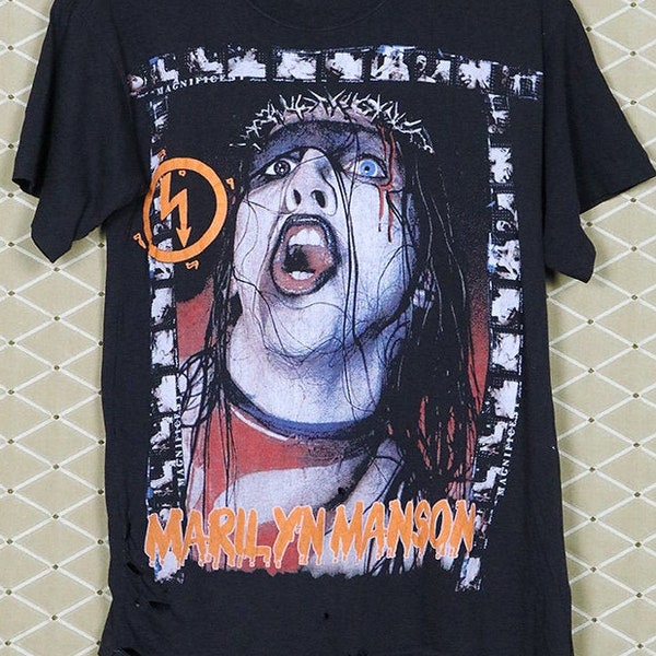 Marilyn Manson t-shirt vintage zeldzaam shirt punk goth Cradle Filth Christian Death Alien Fiend Rob Zombie grote print Antichrist Superstar