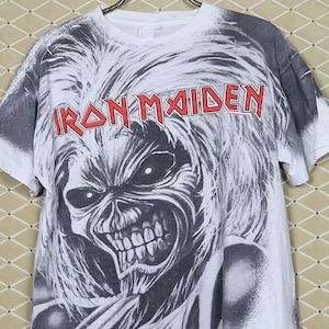 Iron Maiden shirt, vintage rare all over print, Megadeth Metallica Slayer Judas Priest Black Sabbath Accept Dio Helloween, 1991