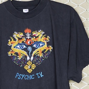 Psychic TV embroidered shirt, Throbbing Gristle vintage rare t-shirt Genesis P-Orridge PTV3 t-shirt Coil Chris & Cosey Whitehouse SPK punk