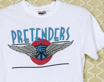 Pretenders T-shirt, 1980s Vintage Tee Shirt, Soft Thin White, Punk