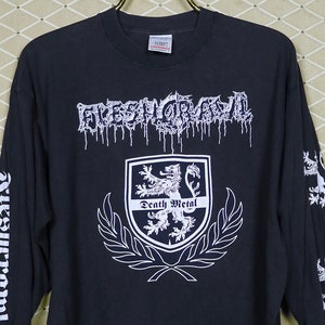 フレッシュクロールTシャツ、ヴィンテージレアブラックTシャツデスメタル、インカンテーションイモレーションオートプシーエクスヒュームドテロライザーモーティシャンロングスリーブ