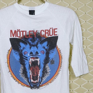 Motley Crue 1984 tour shirt vintage rare t-shirt, Kiss W.A.S.P. Ratt Quiet Riot Twisted Sister Dokken, white raglan baseball