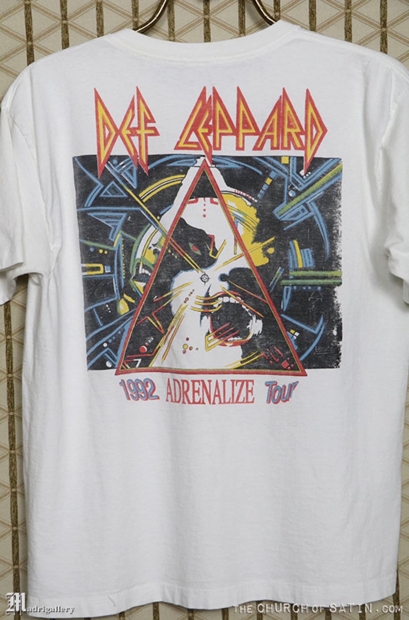 DEF LEPPARD All-Over Print Band T-Shirt, Men's Size L cotton Charcoal Vintage Second Hand