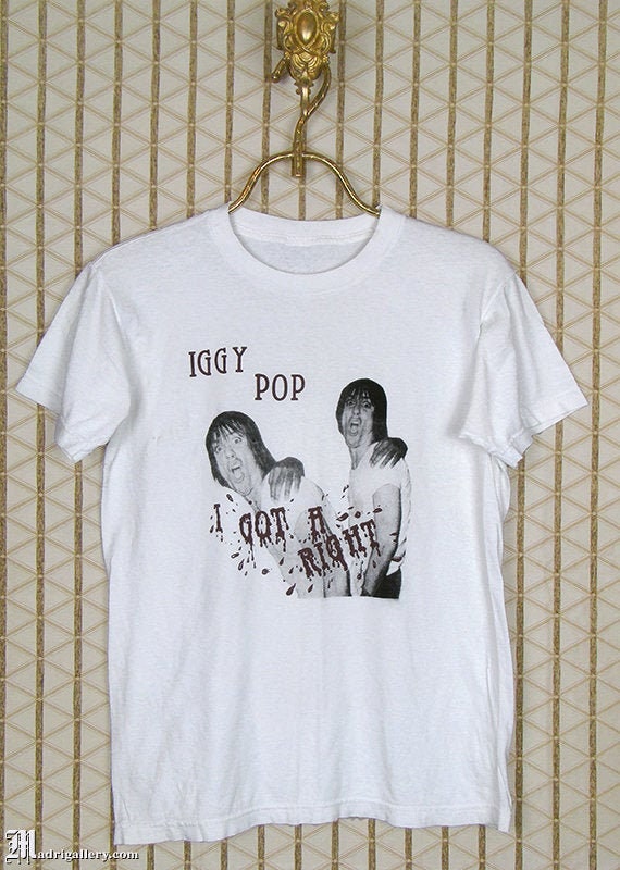 イギー・ポップのヴィンテージレアTシャツ、柔らかく薄手の白Tシャツ