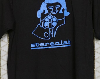 ステレオラブのTシャツ、ヴィンテージのレアTシャツ、ブラックブルーの