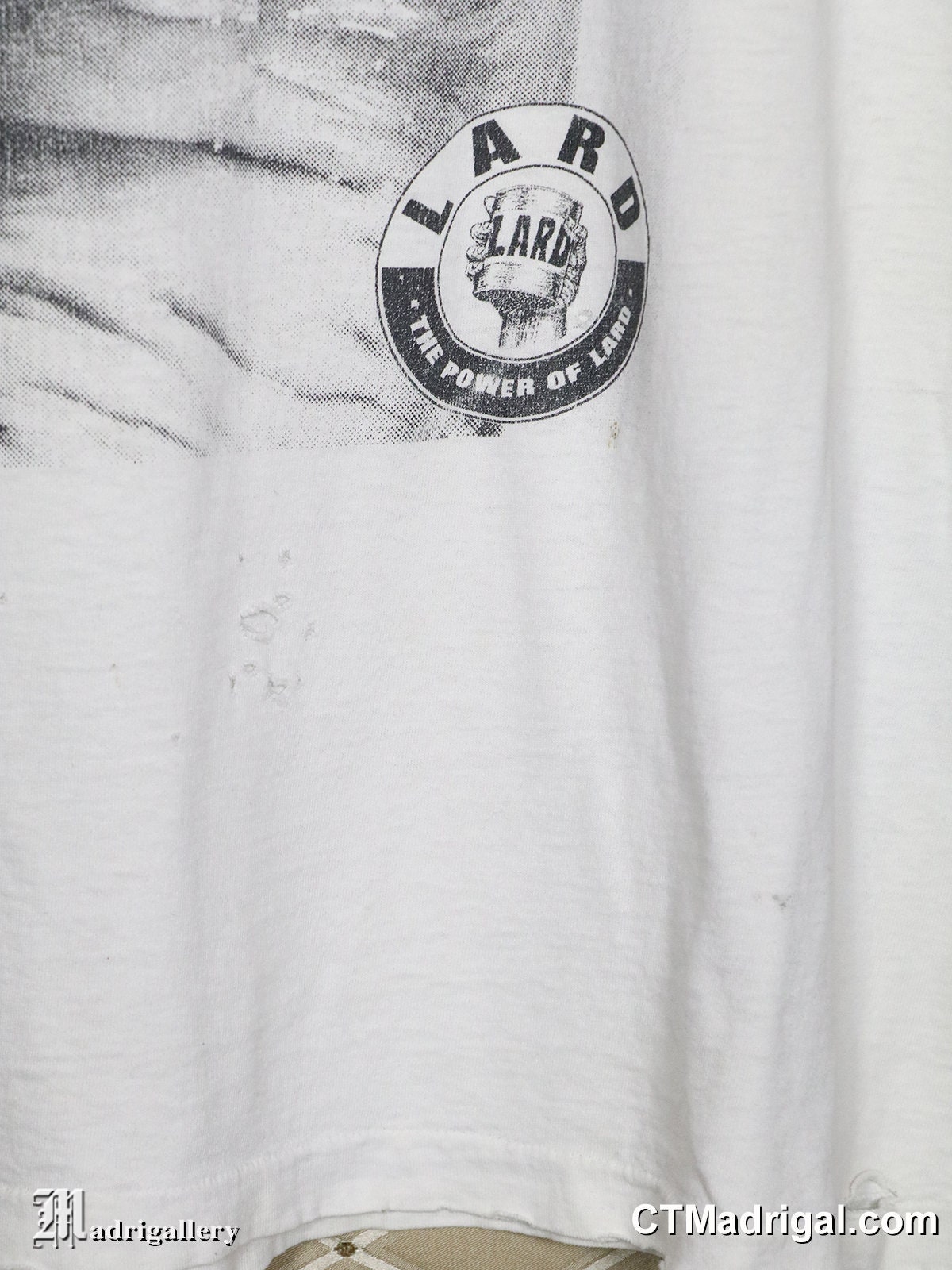 ラードシャツ、ヴィンテージのレアなボロボロの白いパンクTシャツ 
