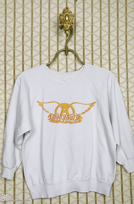 Aerosmith vintage shirt, rare white sweatshirt hea
