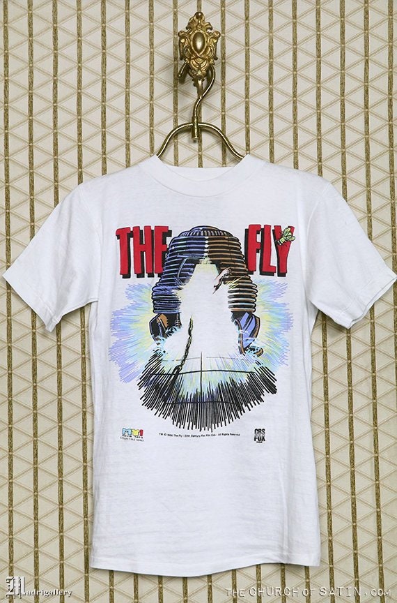 レア！The Fly Tシャツ Lサイズ　当時　オリジナル　プロモーション　映画 フライホラー映画Tシャツ、1986年ヴィンテージレアホワイト