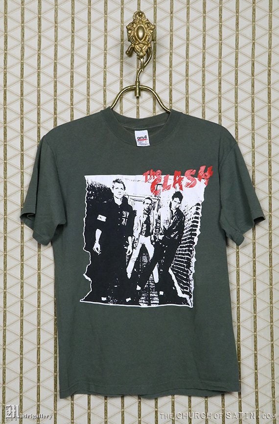 The Clash T-shirt, vintage rare faded army green t