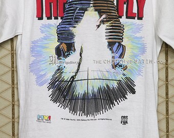 フライホラー映画Tシャツ、1986年ヴィンテージレアホワイト