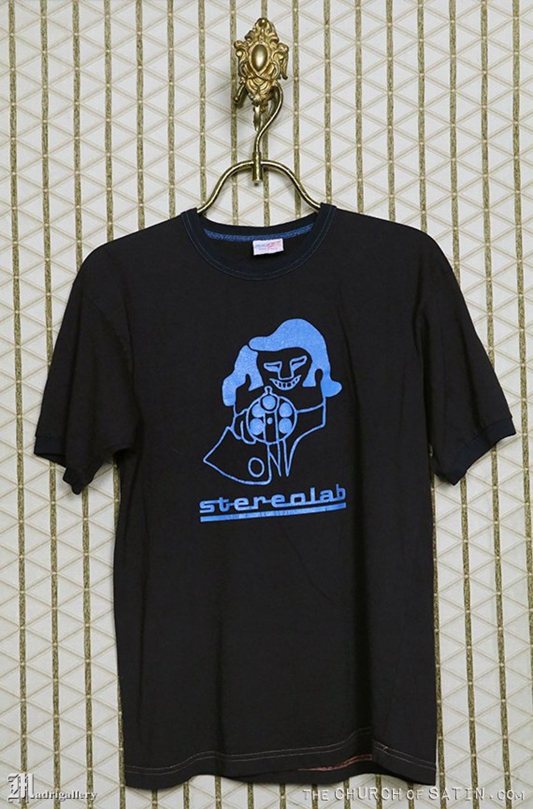 Stereolab T-shirt, Vintage Rare Tee Shirt, Black Blue Ringer Shirt ...