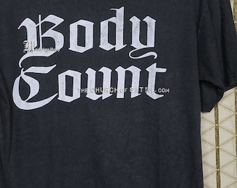 ボディ・カウントTシャツ、ヴィンテージレアな色褪せた黒Tシャツ