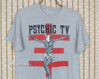 サイキックTVのTシャツ、ヴィンテージのレアシャツ、ヘザーグレー 
