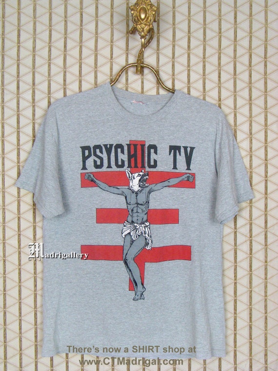 Psychic TV T-shirt, Vintage Rare Shirt Heather Gray Throbbing Gristle Coil  Chris Cosey Current 93 PTV3 Punk Large Print Wolf Cross - Etsy