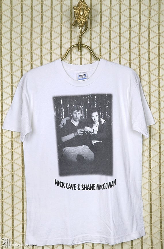 Nick Cave and Shane MacGowan T shirt, vintage whit