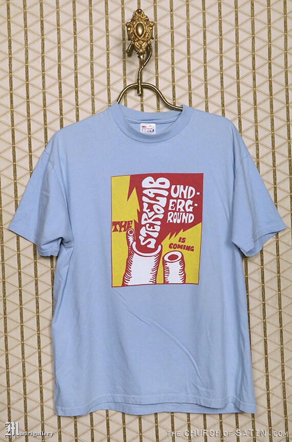 Stereolab t-shirt, faded blue shirt, vintage rare