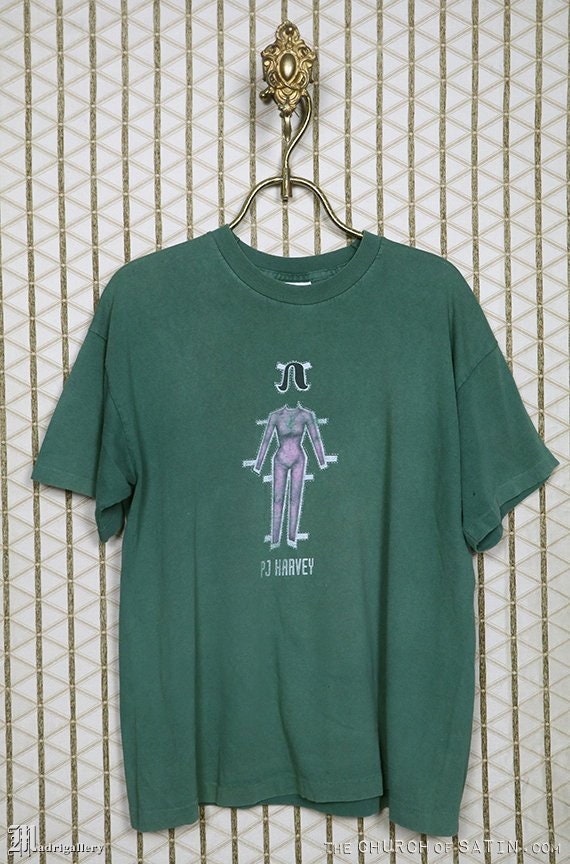 PJ Harvey tour T-shirt, soft green tee shirt vinta