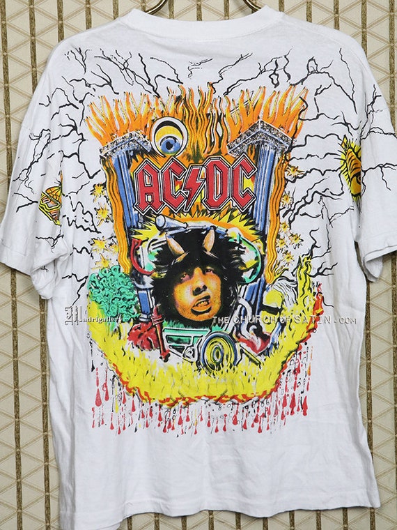 AC/DC t-shirt, white shirt, vintage rare heavy metal tee Kiss