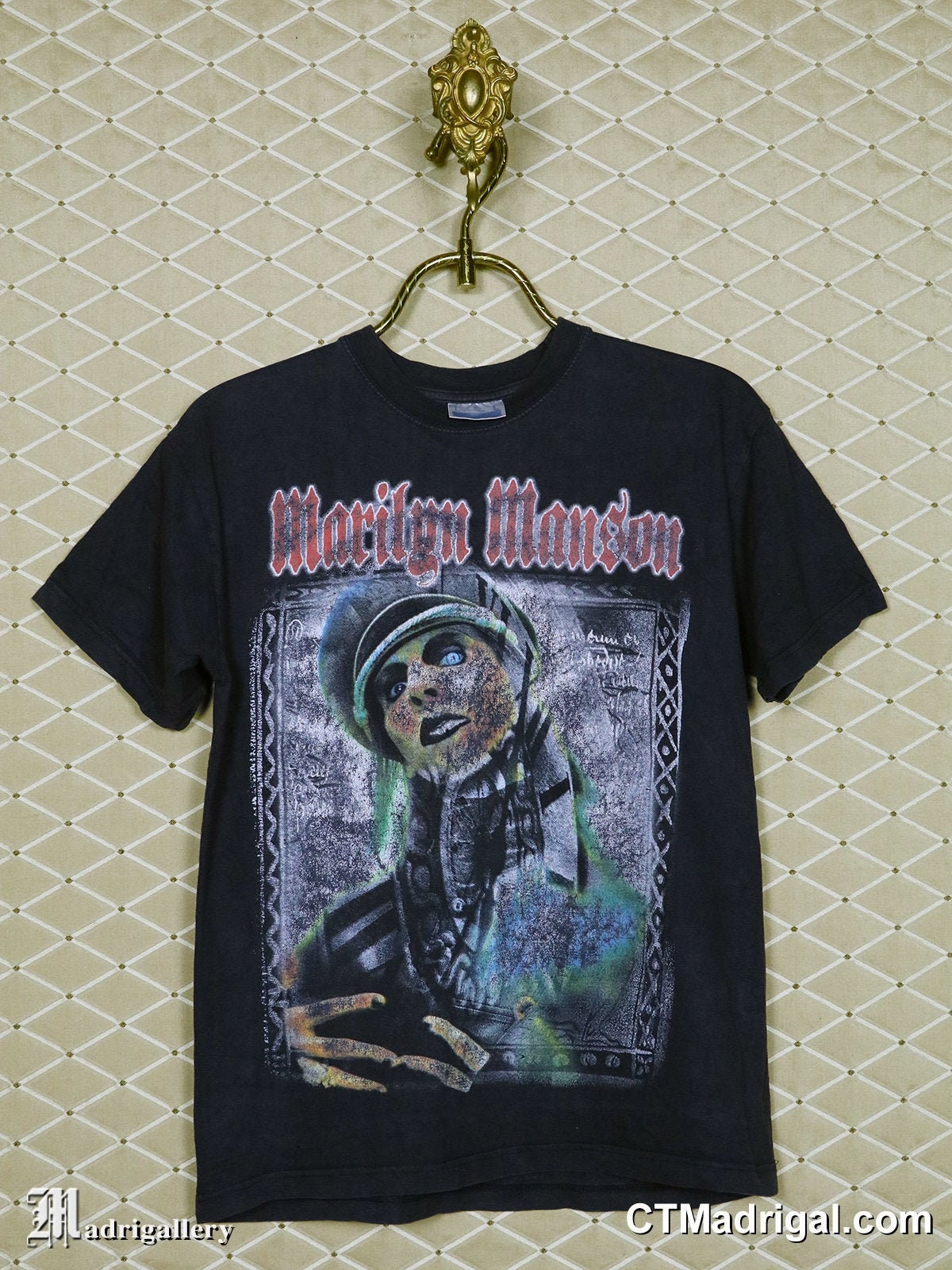 マリリン・マンソンのTシャツ、ヴィンテージのレアな色褪せた黒のT