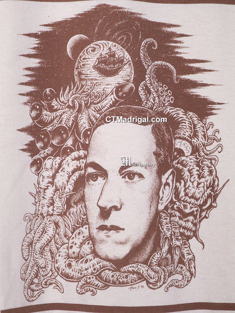 H. P. Lovecraft Shirt, HP Vintage Rare T Shirt Cthulhu White Sci-fi