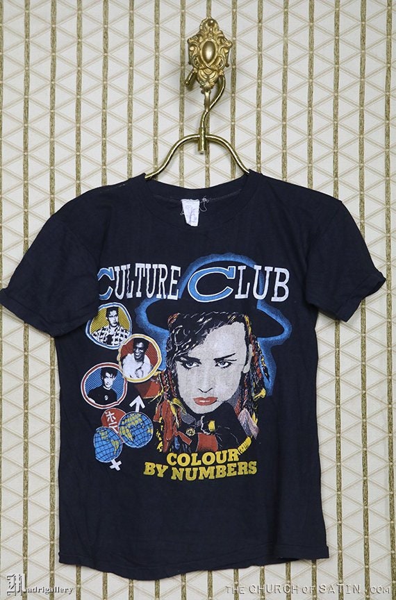 Culture Club t-shirt, vintage rare Boy George bla… - image 1