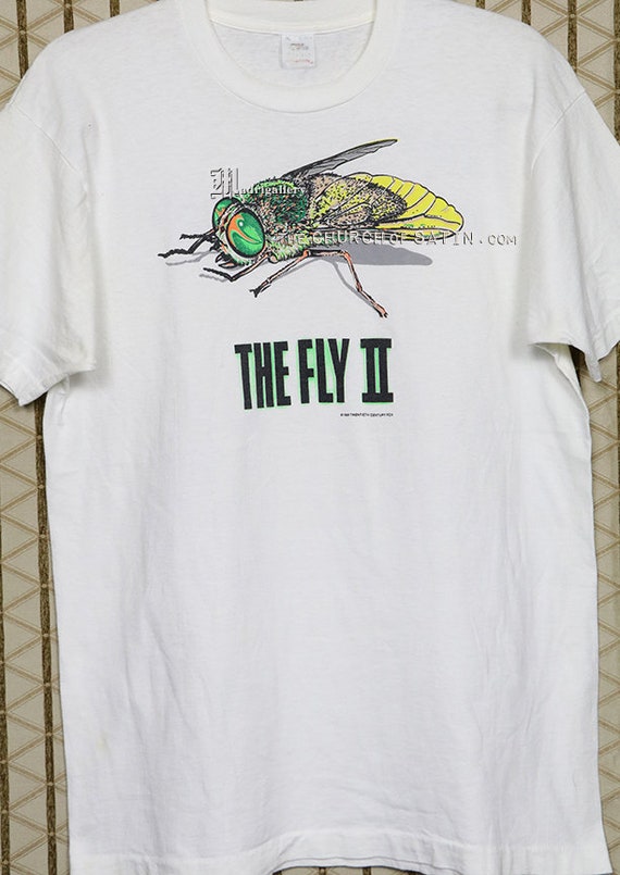 フライホラー映画Tシャツ、1989年ヴィンテージレアホワイト フライホラー映画Tシャツ、1989年ヴィンテージレアホワイト