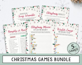 Bundle of 5 Christmas Games, Christmas Printable Games, Christmas Instant Download, Christmas Game Idea, Printable Holiday Games, Red Green