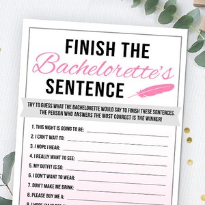 Finish the Sentence, Bachelorette Games Printable, Bridal Shower Game ...