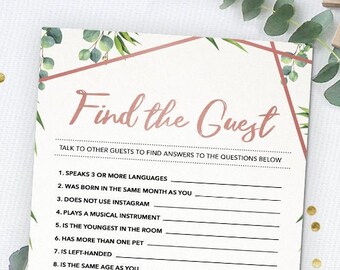 Find the Guest, Bridal Shower Game Download, Printable, Instant, Greenery, Rose Gold, Dusty Pink, Wedding Shower Game, Bridal Shower Games