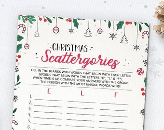 Christmas Scattergories, Christmas Word Game, Christmas Game, Printable Christmas Activity, Instant Download Family Games for Christmas, Red