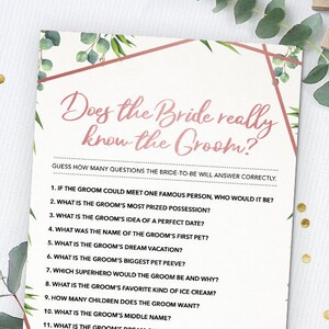 Does the Bride Know the Groom, Bridal Shower Game, Greenery, Printable ...