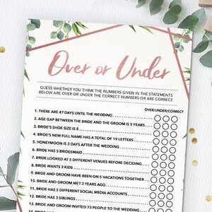 Over or Under Bridal Shower Game Printable Instant Download - Etsy