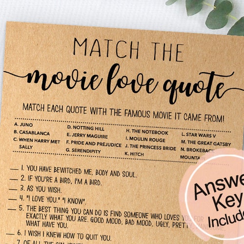 Match The Movie Love Quote Printable Bridal Shower Floral Etsy