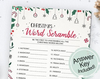 Christmas Word Scramble, Holiday Word Scramble, Christmas Game, Printable Activity, Instant Download Family Games for Christmas, Red & Green