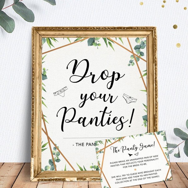 Drop your Panties Game, The Panty Game Sign, Printable Wedding Sign, Bridal Shower Sign, Instant Download, Printable Sign, Greenery Sign