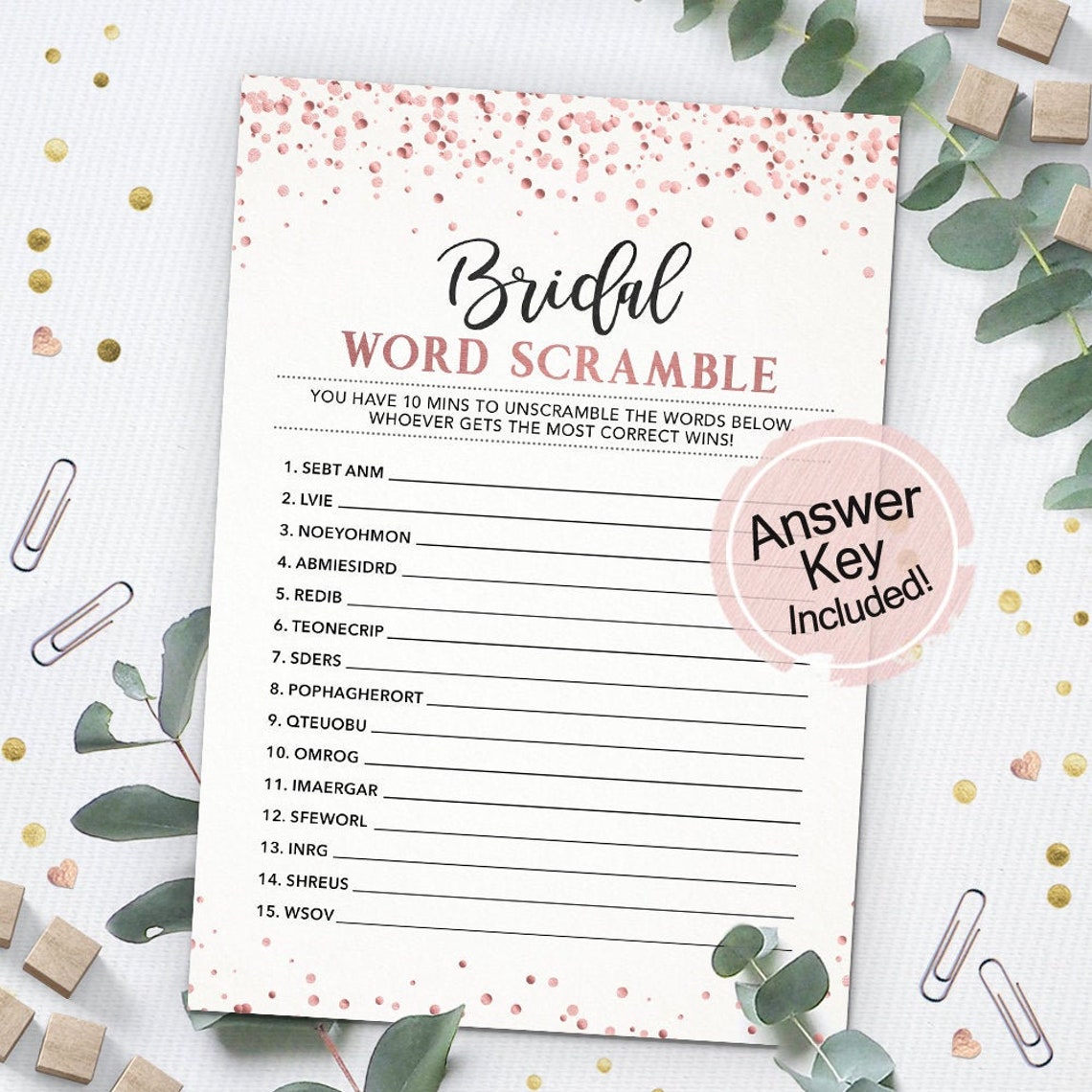 Bridal Shower Word Scramble Game Printable Bridal Shower - Etsy