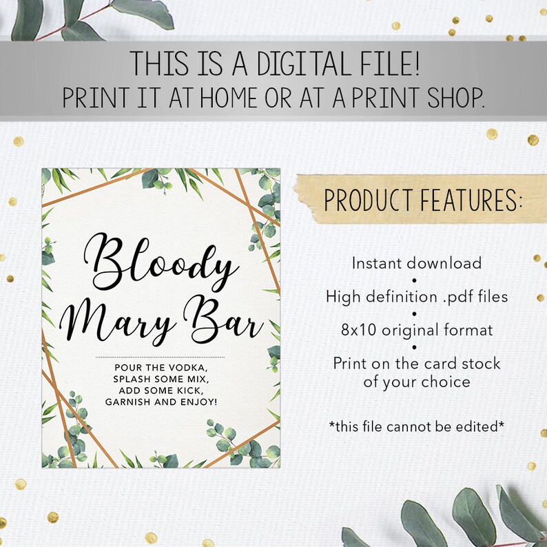 Bloody Mary Bar Sign Printable Drinks Sign 8x10 Bridal | Etsy
