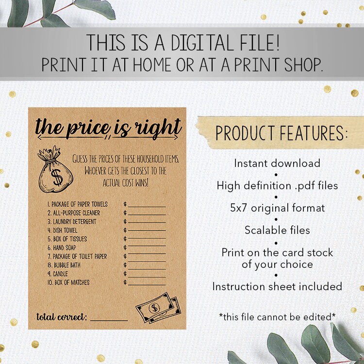 The Price is Right Bridal Shower Games Printables Bridal - Etsy