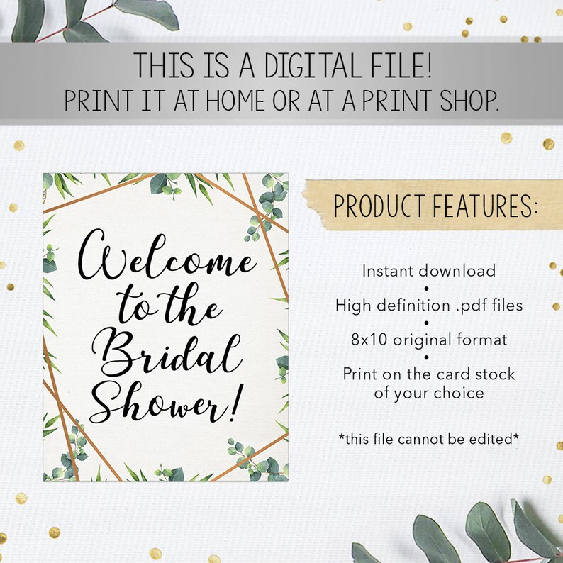 Greenery and Gold Sign Printable Sign Bridal Shower Sign Welcome to the Bridal Shower Sign Instant Download Bridal Shower Decor
